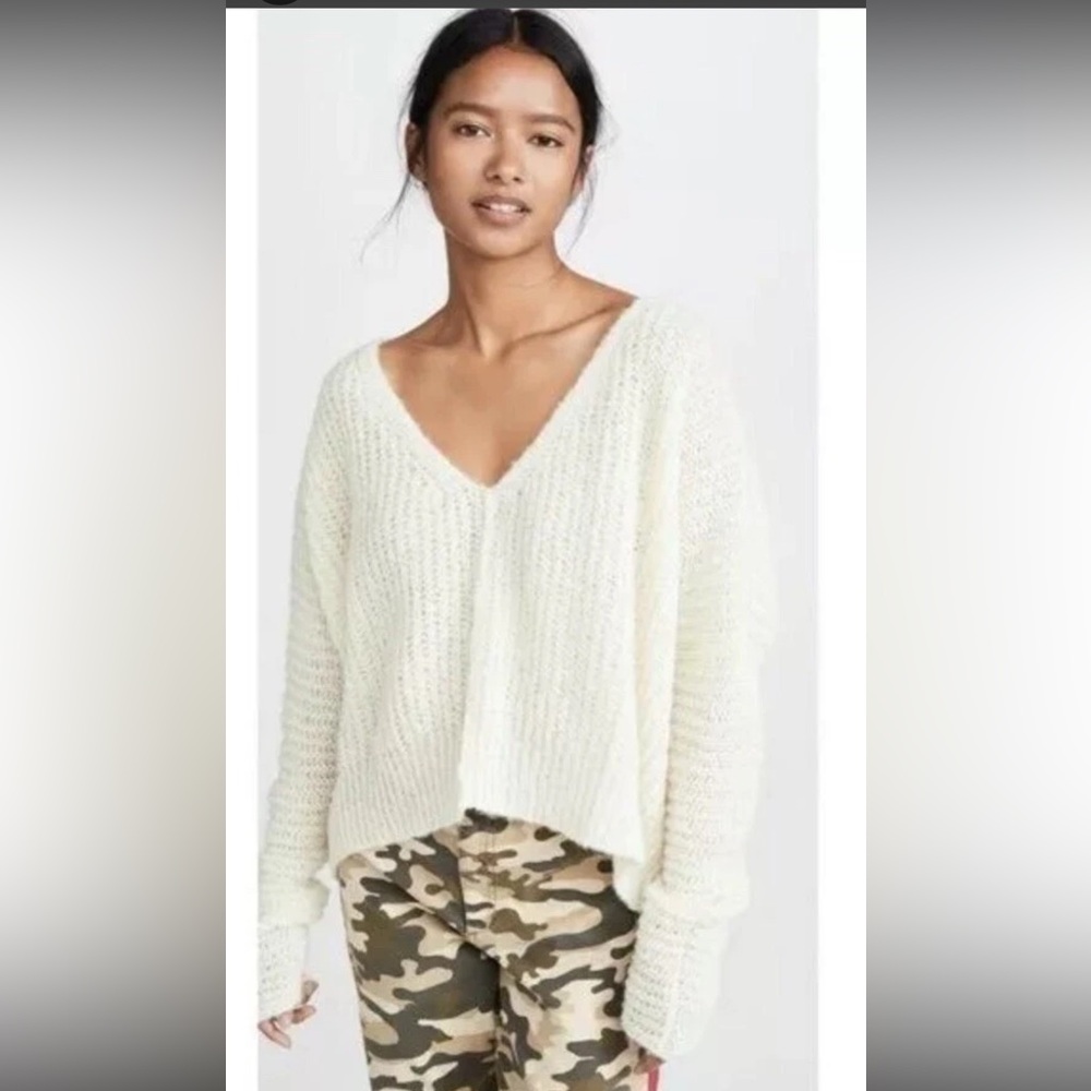 Free People Moonbeam Cream V-Neck Sweater